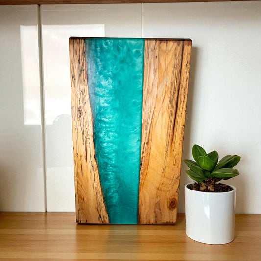 Spalted Maple Wood Turquoise Epoxy Charcuterie Boards/Serving Board