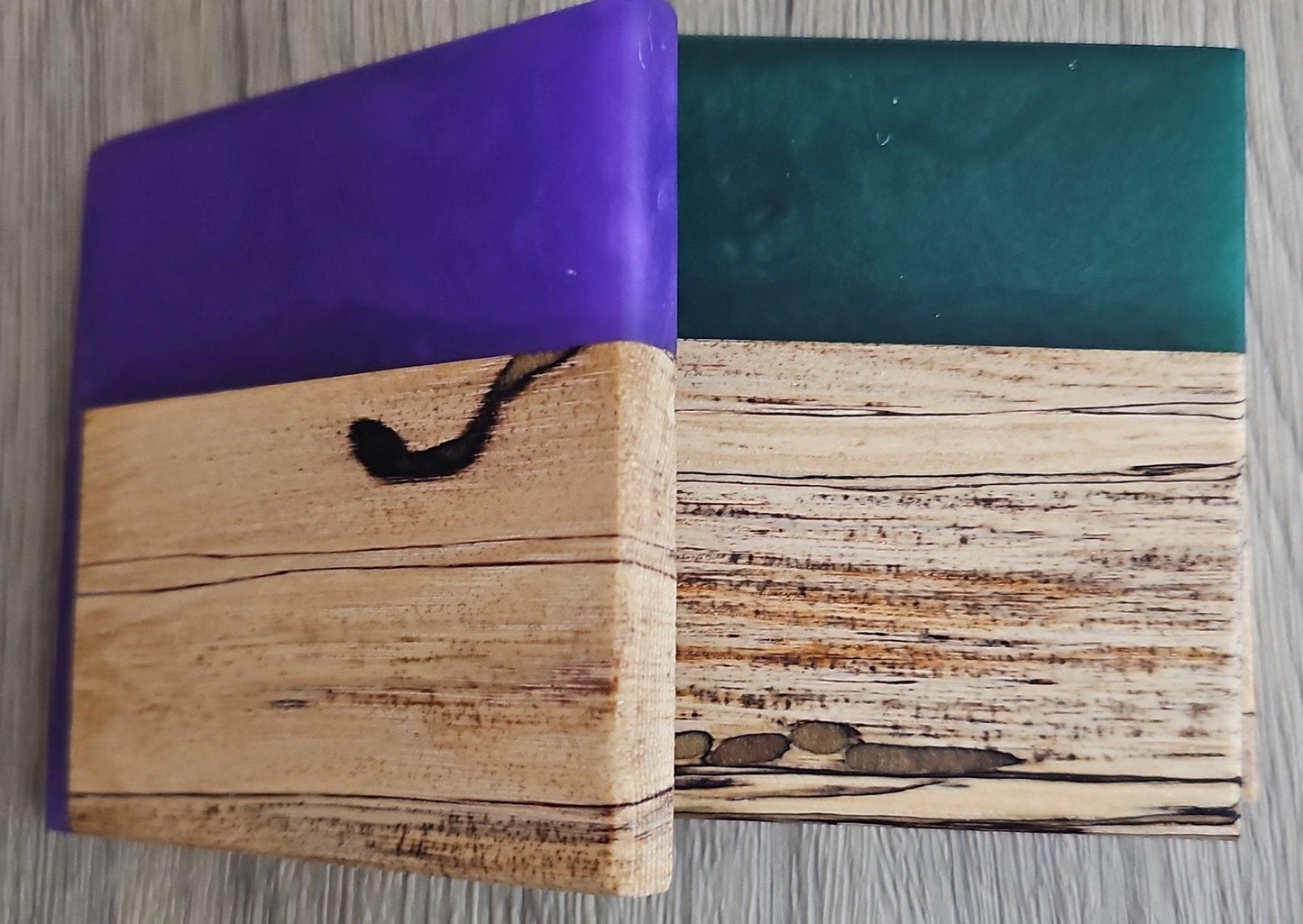 Spalted Wood with Medium Green/Light Purple Epoxy Coaster