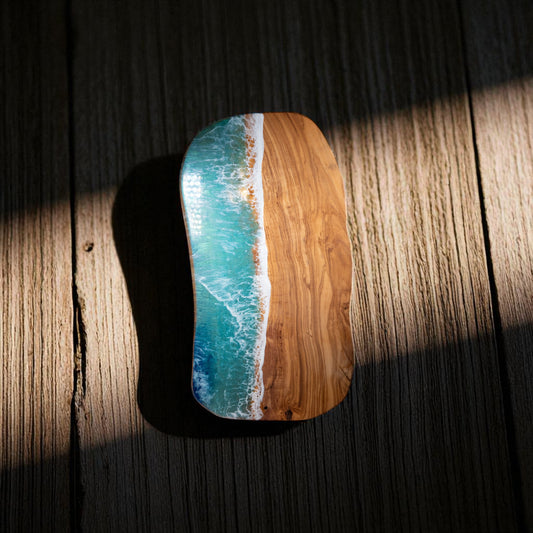 Turquoise Handcrafted Purple Ocean Wave Olive Wood Charcuterie Board - Serving Platter
