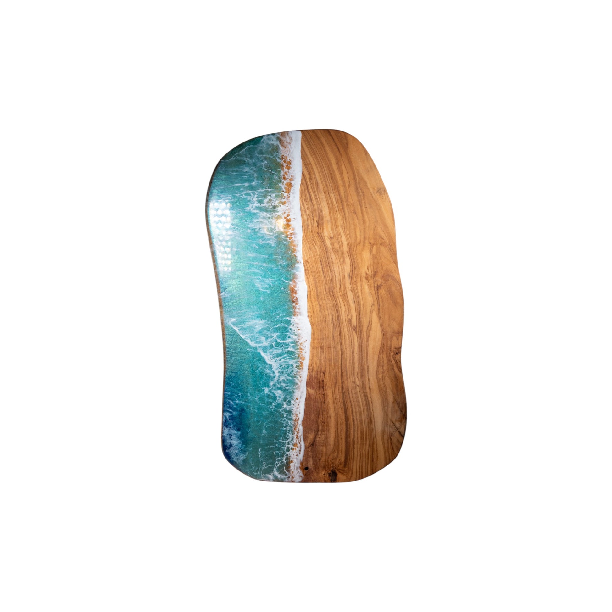 Turquoise Handcrafted Purple Ocean Wave Olive Wood Charcuterie Board - Serving Platter