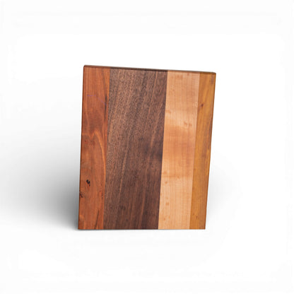 Multi-wood serving board walnut ash cherry finish