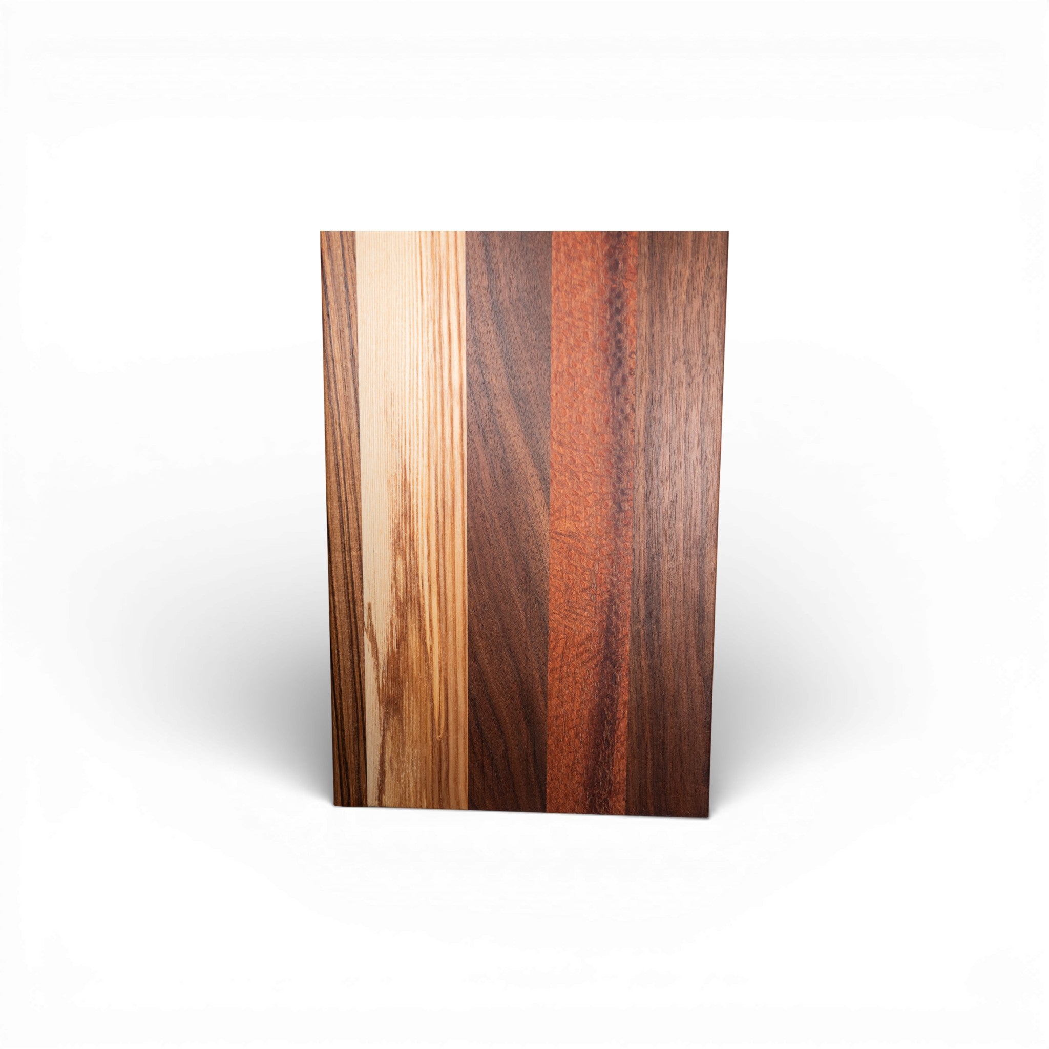 Walnut lace hickory zebra wood charcuterie board with vertical grain strips