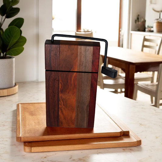 Walnut, Maple, and Blood Wood Cheese Slicer Board