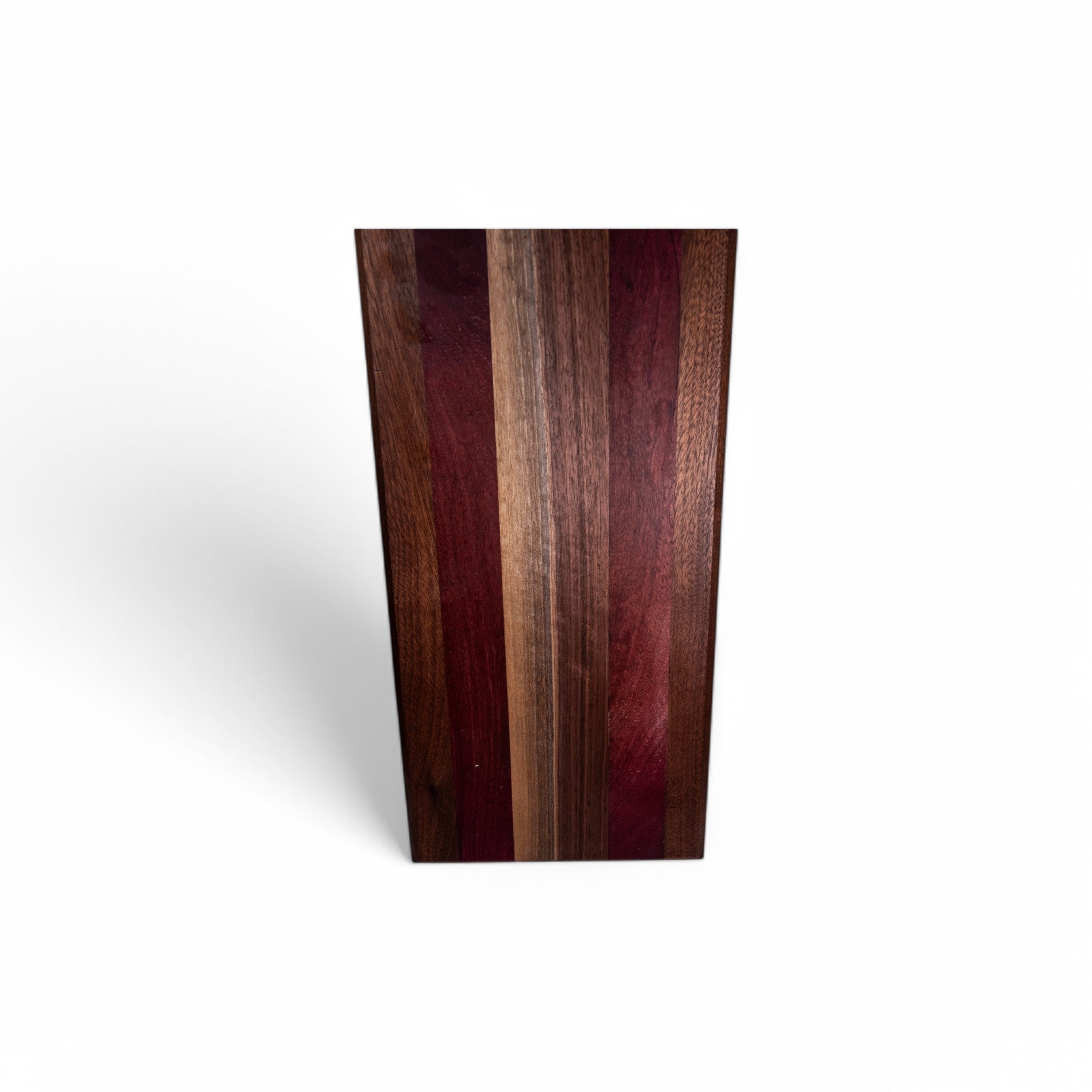 Walnut and purple heart wood charcuterie board with striped grain