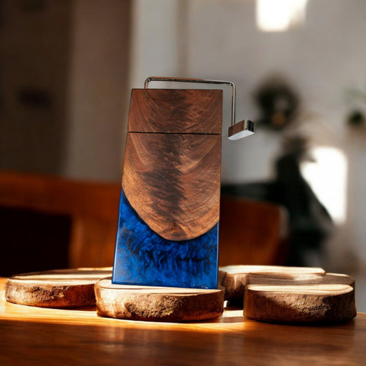 Walnut Wood Dark Blue Epoxy Cheese Slicer Board