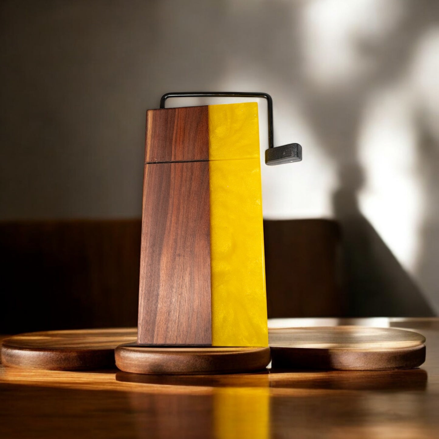 Walnut Wood Yellow Epoxy Cheese Slicer Board