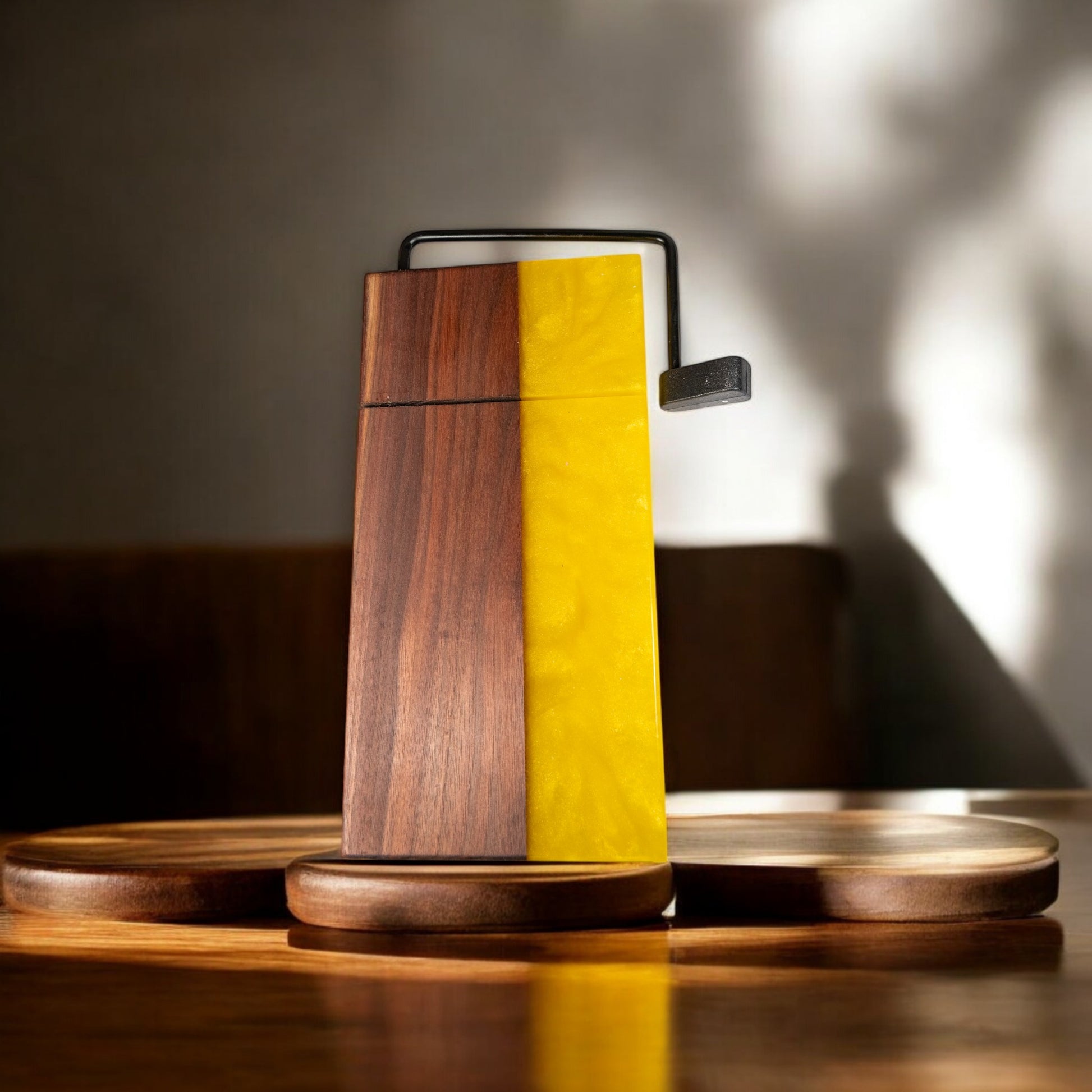 Walnut Wood Yellow Epoxy Cheese Slicer Board