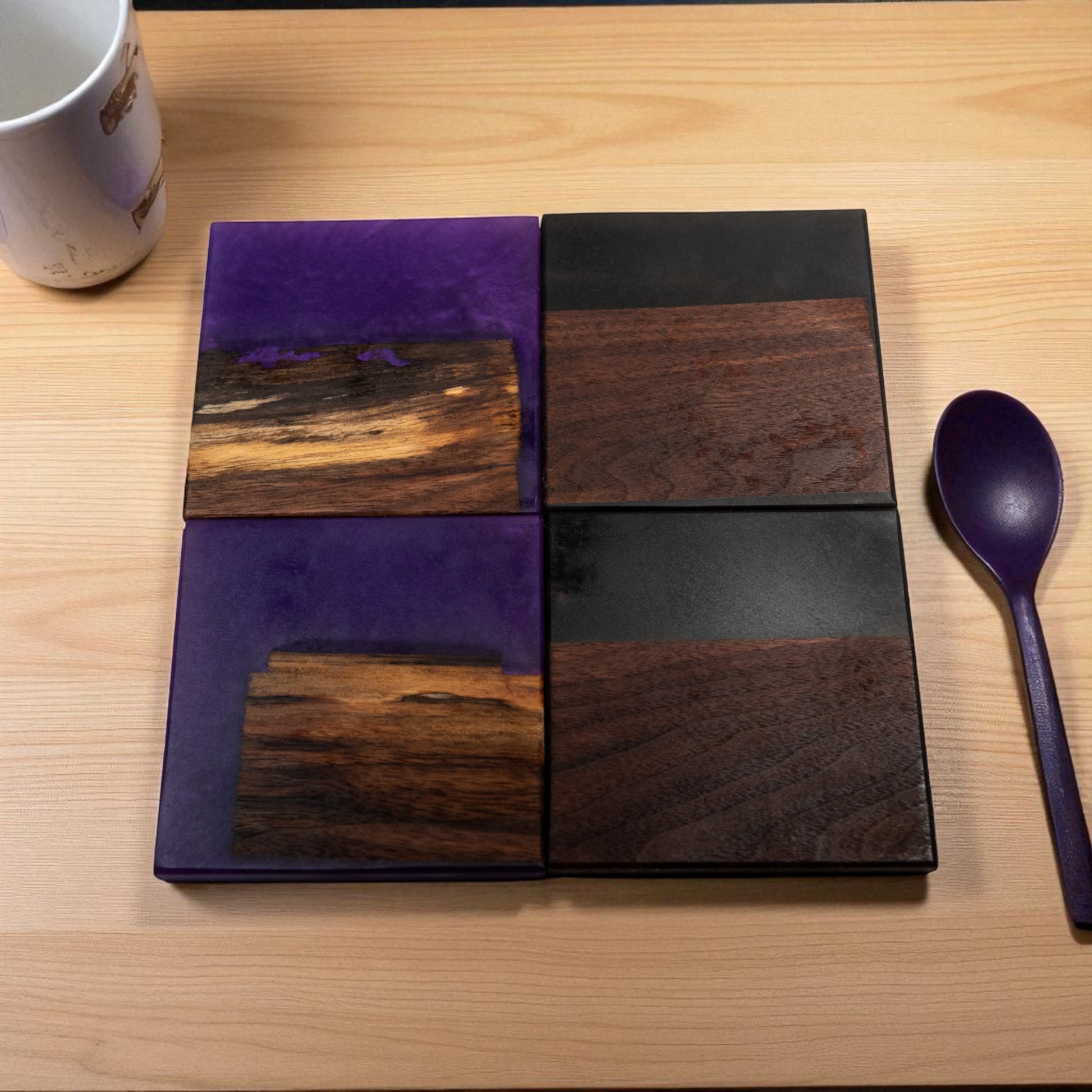 Walnut Wood with Black Purple/Purple Epoxy Coaster