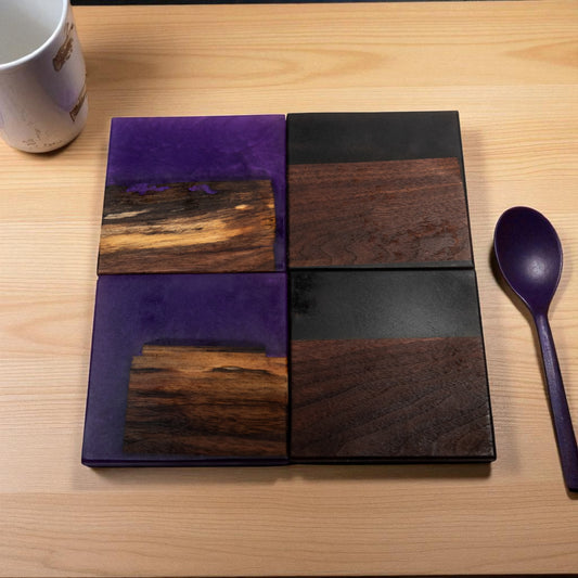Walnut Wood with Black Purple/Purple Epoxy Coaster
