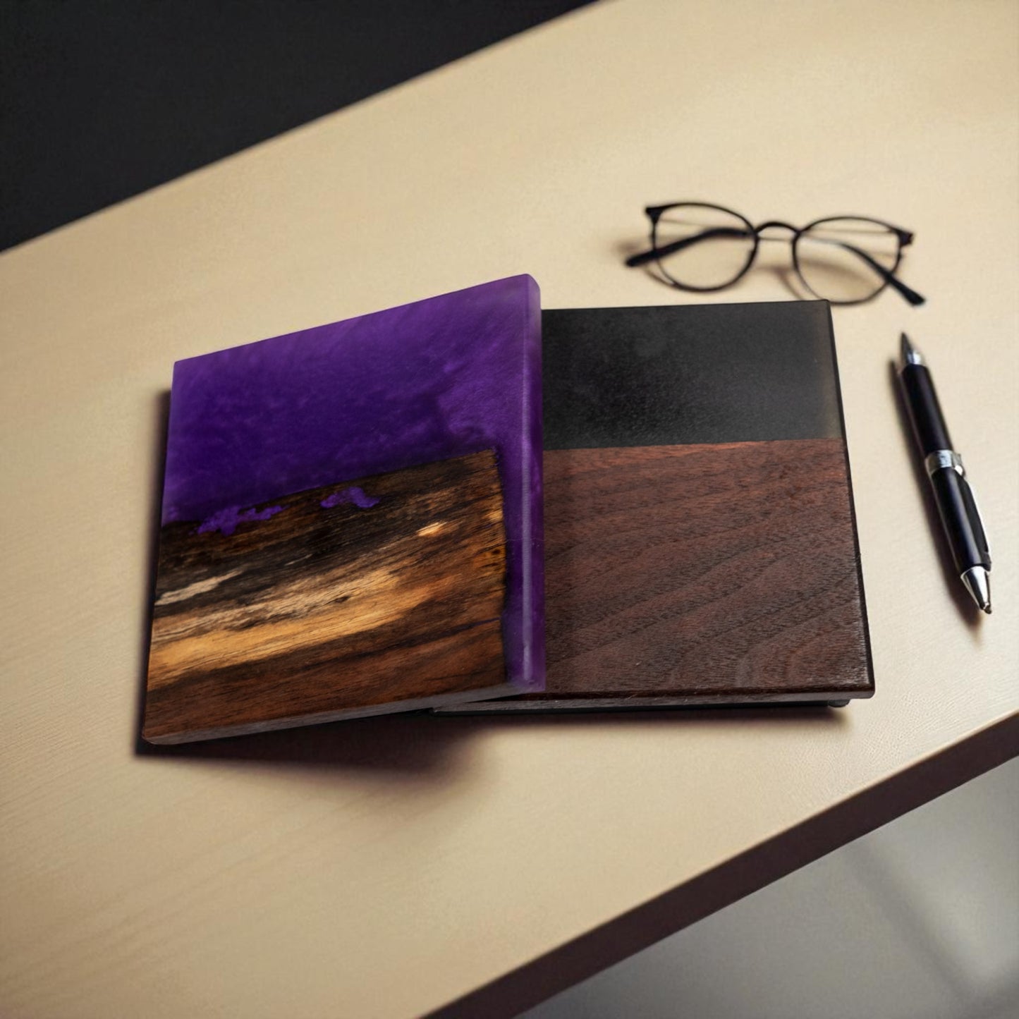 Walnut Wood with Black Purple/Purple Epoxy Coaster