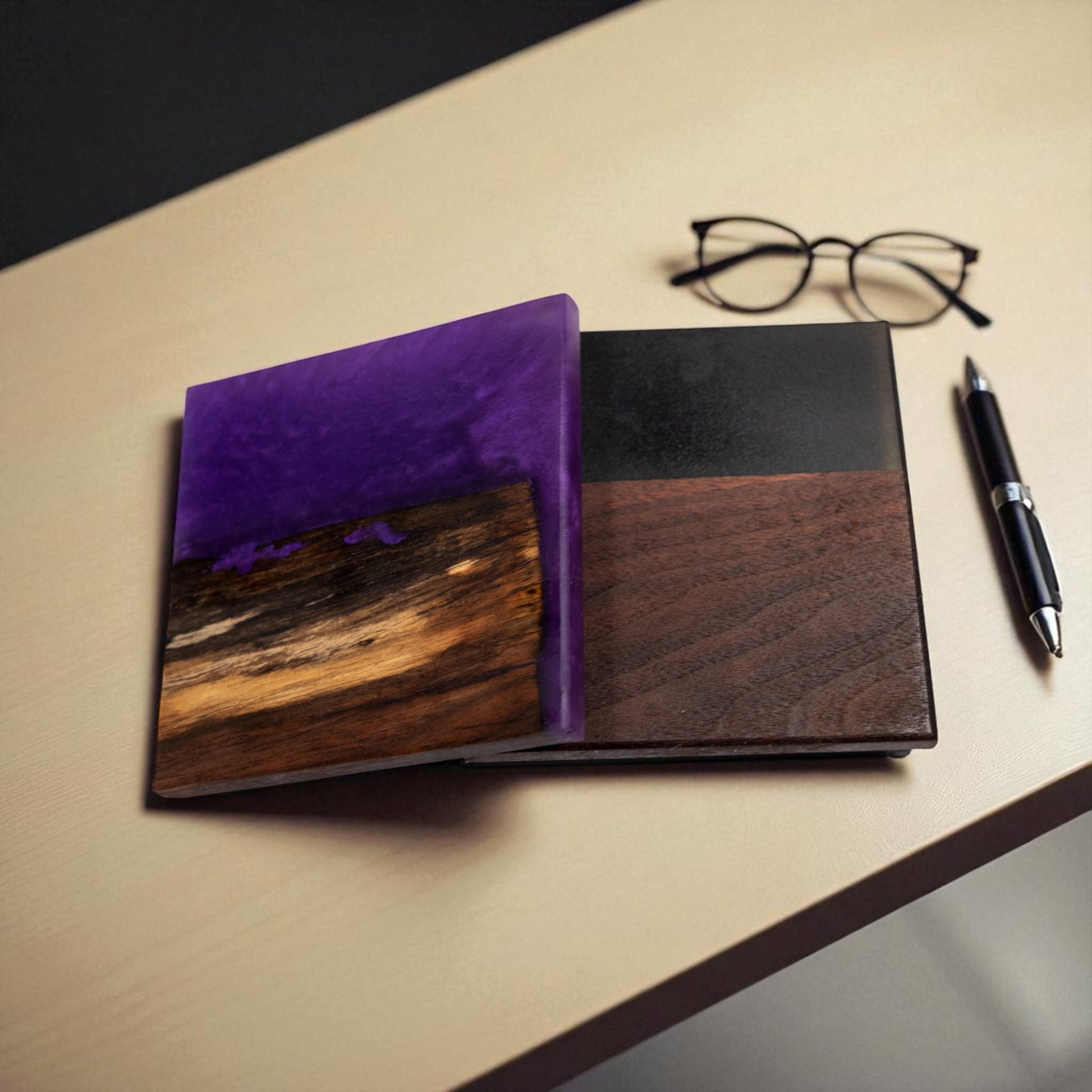 Walnut Wood with Black Purple/Purple Epoxy Coaster