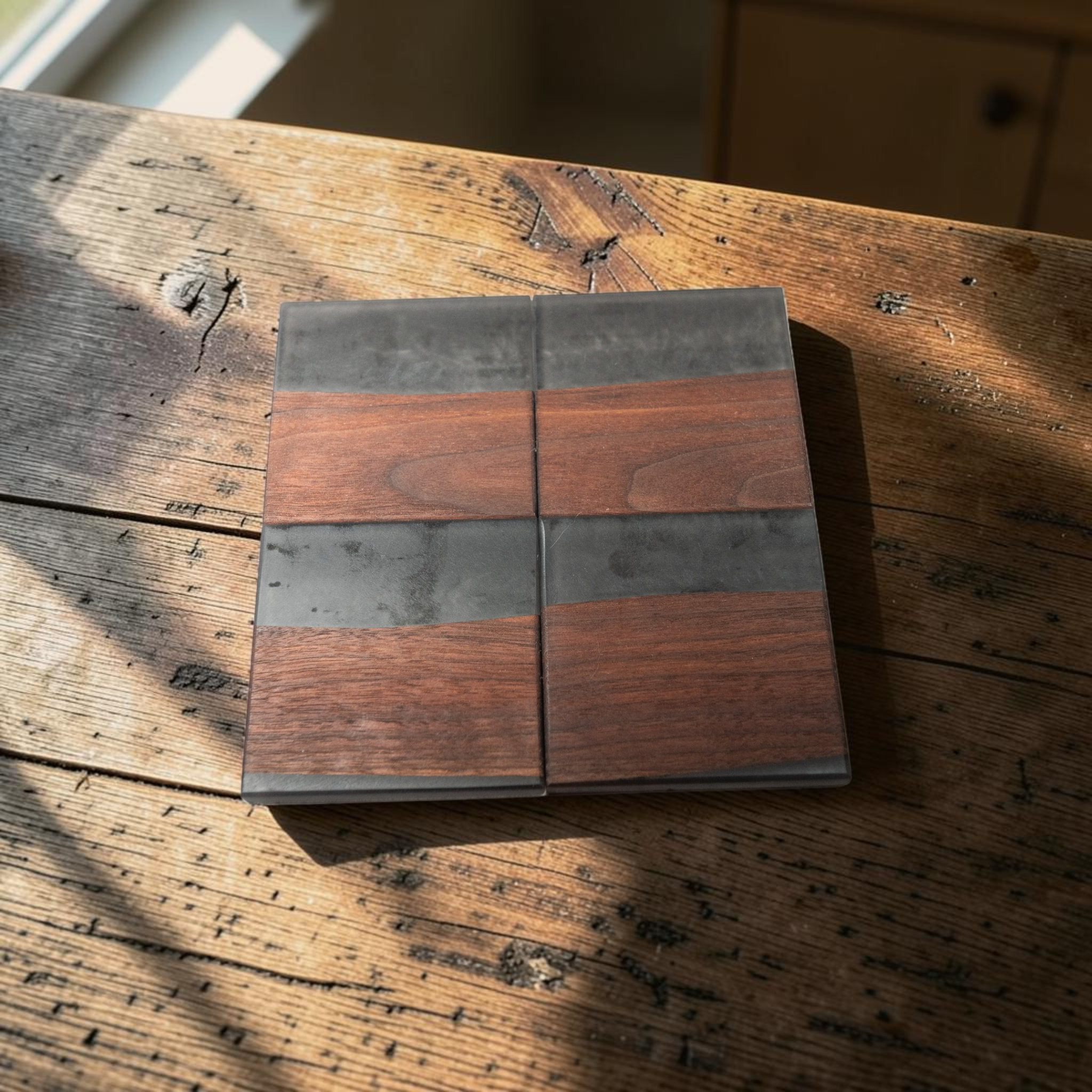 Walnut Wood with Black Smoke Epoxy Coaster