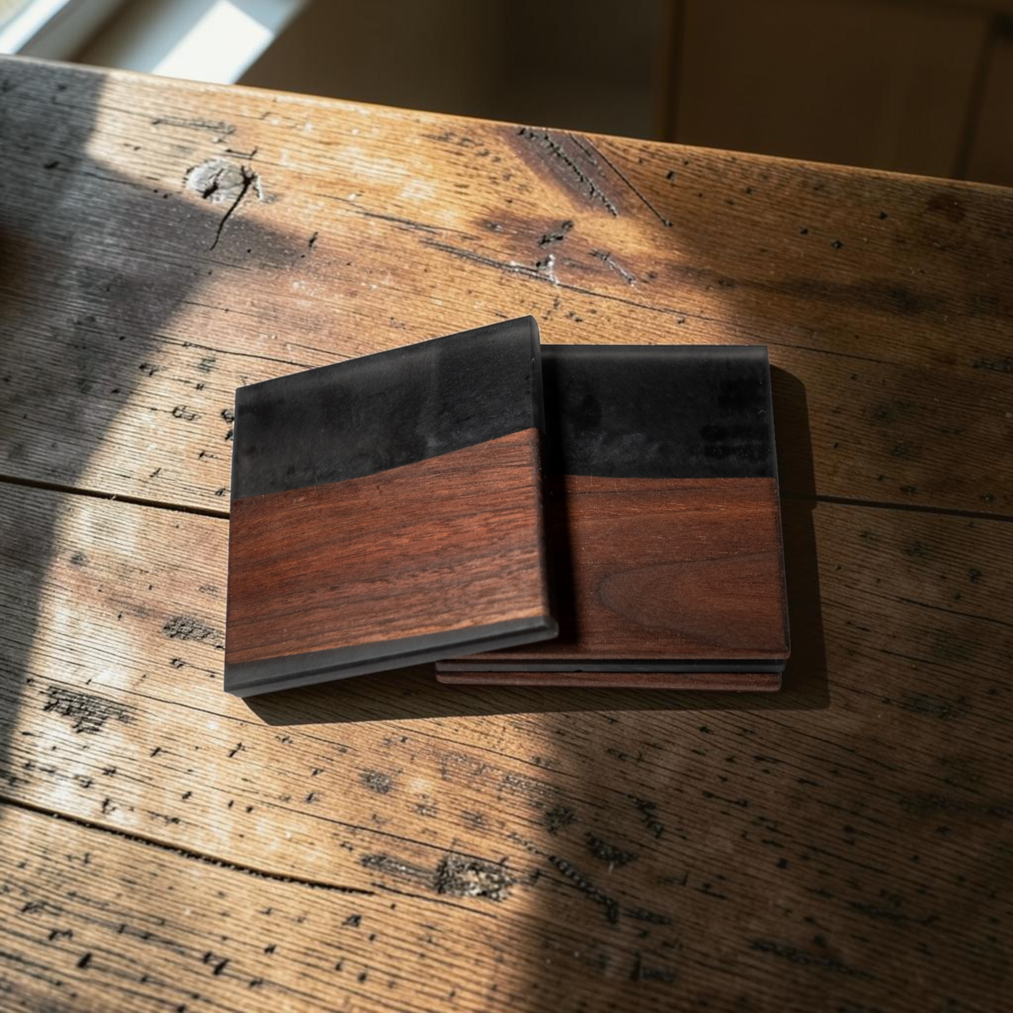 Walnut Wood with Black Smoke Epoxy Coaster