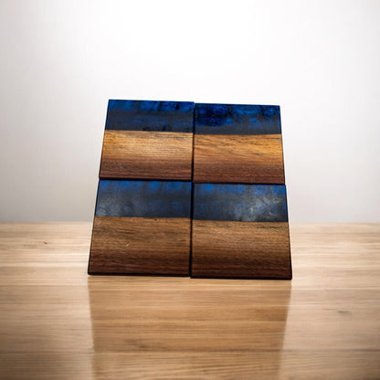 Walnut Wood with Dark Blue Epoxy Coaster