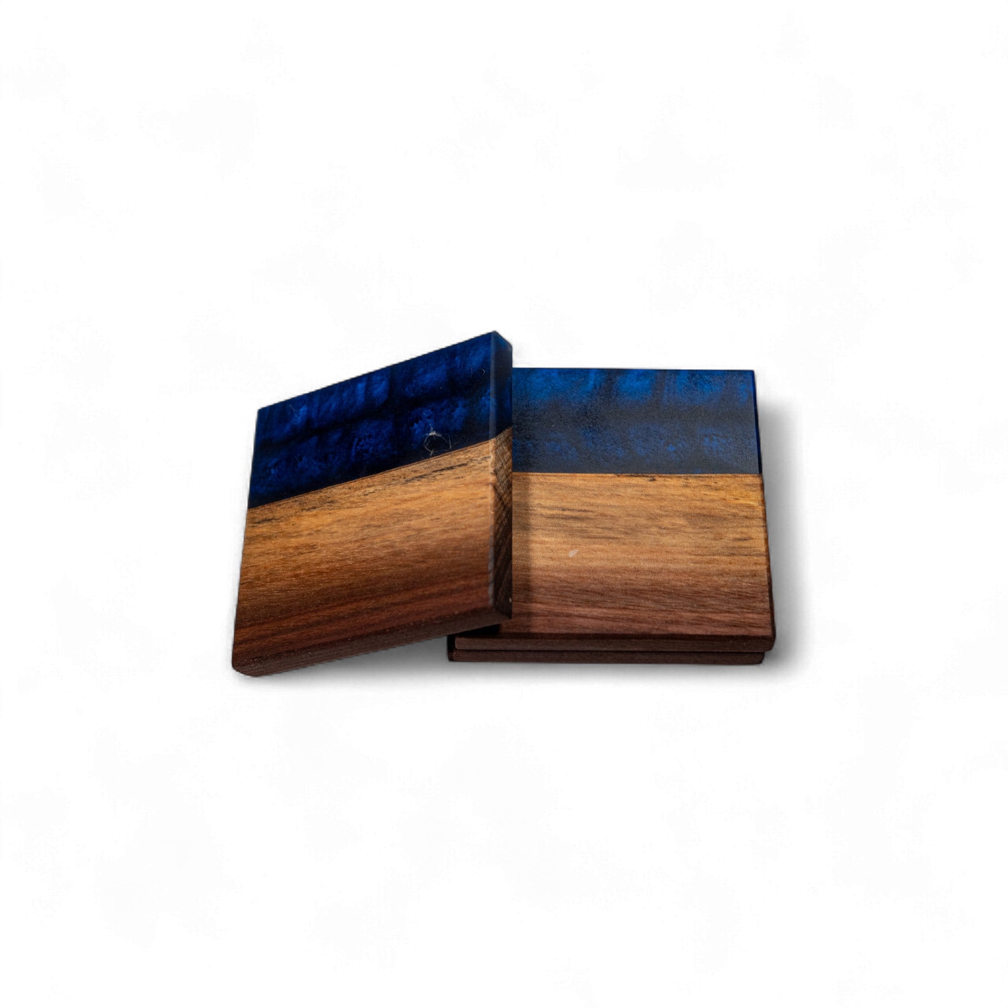 Walnut Wood with Dark Blue Epoxy Coaster