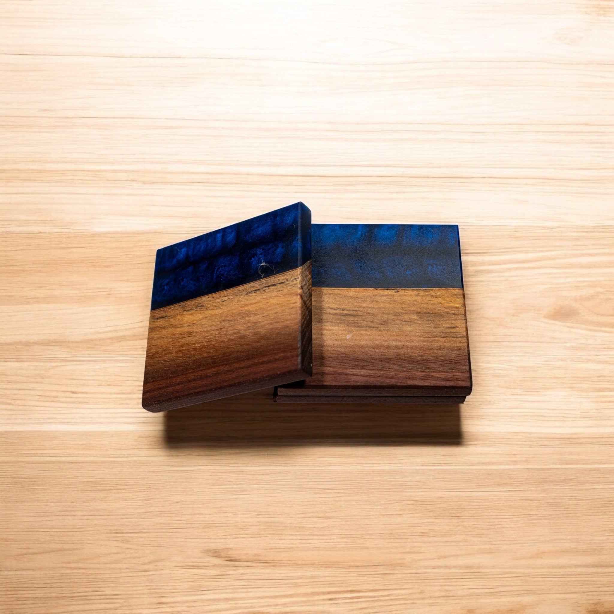 Walnut Wood with Dark Blue Epoxy Coaster