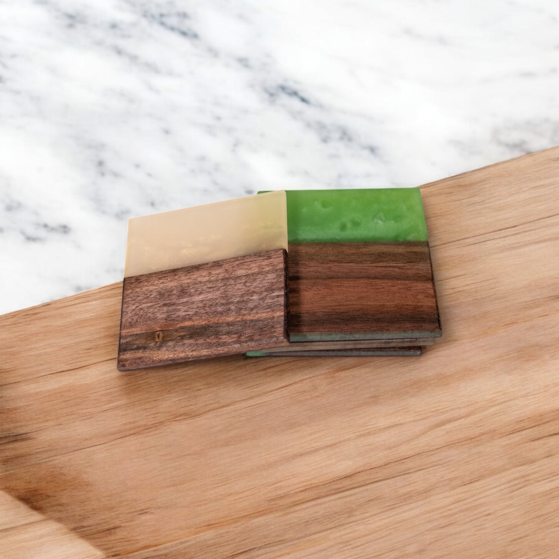Walnut Wood with Olive/Tan Epoxy Coaster