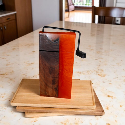 Walnut Wood with Orange Epoxy Cheese Slicer Board