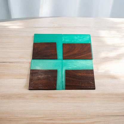 Walnut Wood with Turquoise Epoxy Coaster