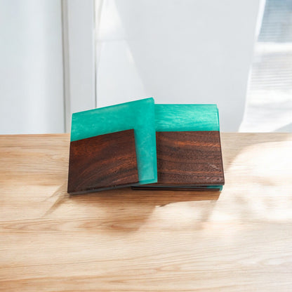 Walnut Wood with Turquoise Epoxy Coaster