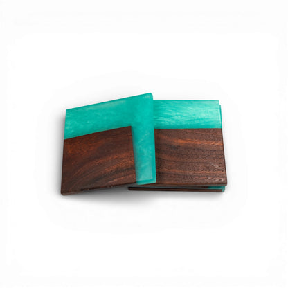 Walnut Wood with Turquoise Epoxy Coaster