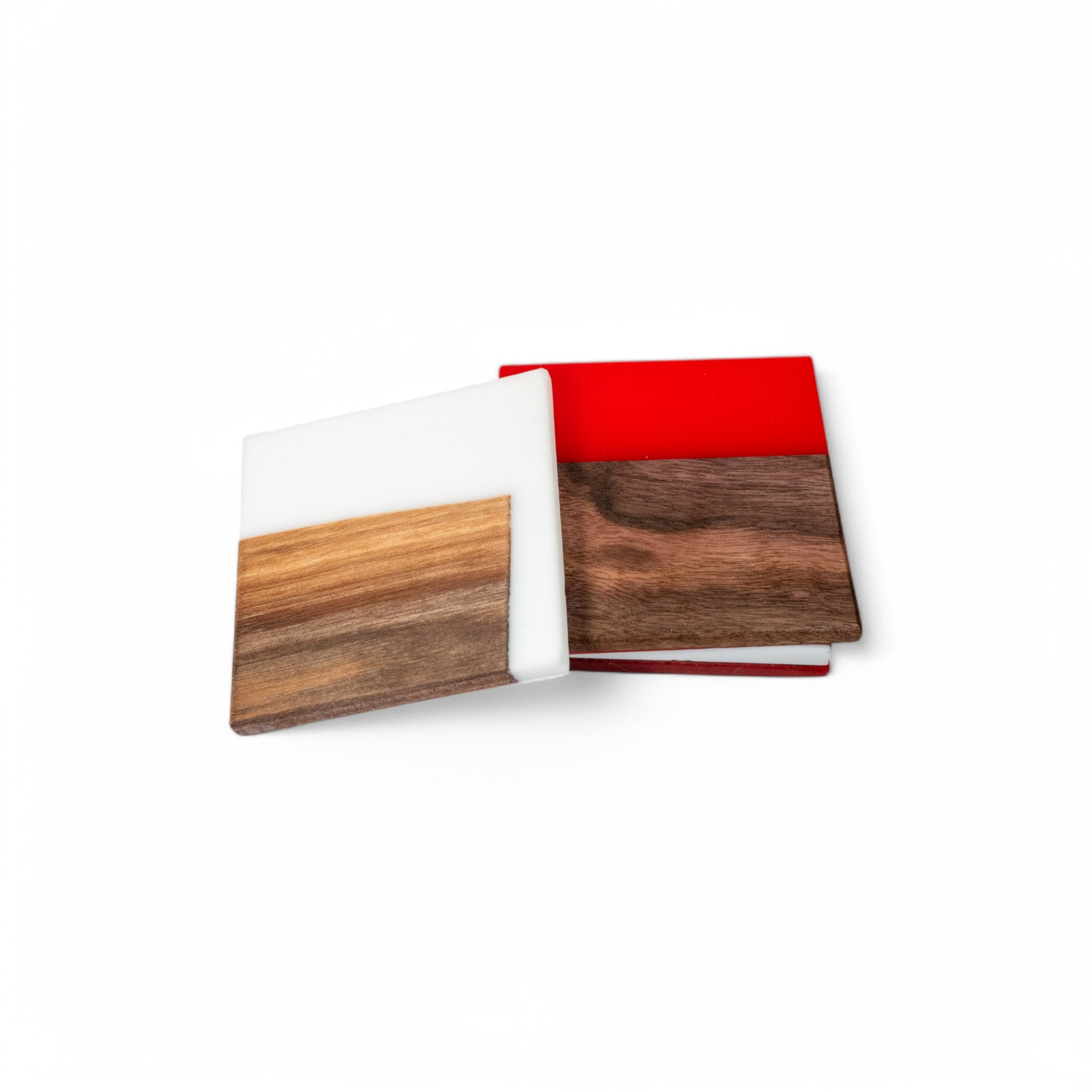 Walnut Wood with White/Red Epoxy Coaster