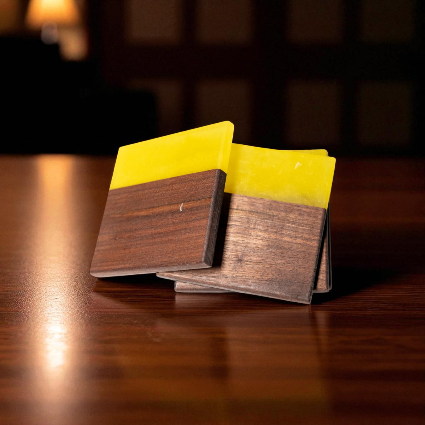 Walnut Wood with Yellow Epoxy Coaster