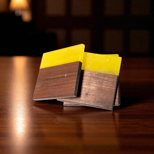 Walnut Wood with Yellow Epoxy Coaster