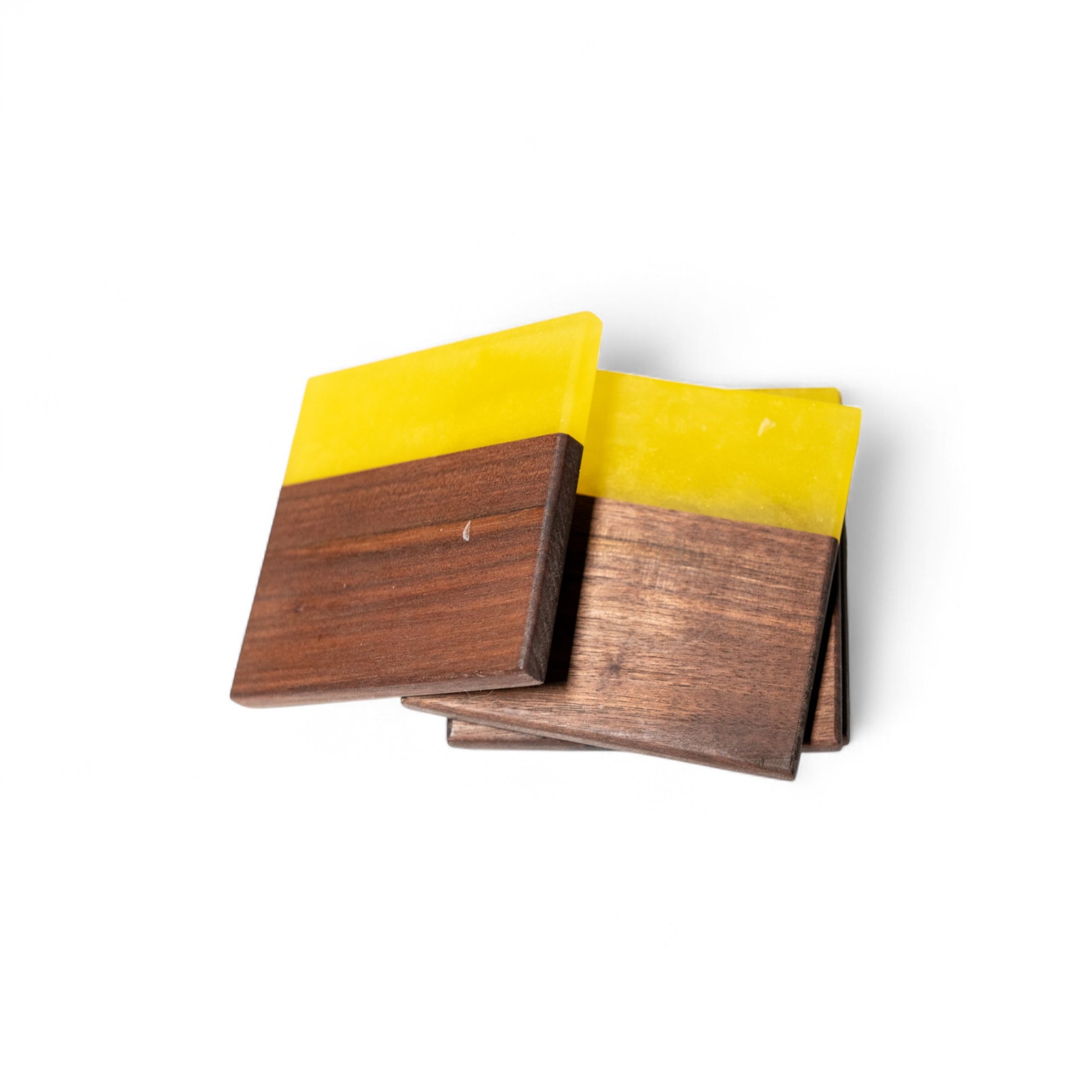 Walnut Wood with Yellow Epoxy Coaster