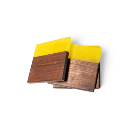 Walnut Wood with Yellow Epoxy Coaster