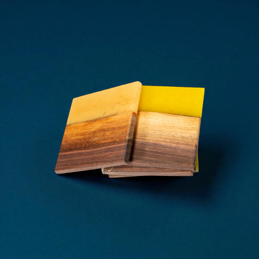 Walnut Wood with Yellow/Tan Epoxy Coaster
