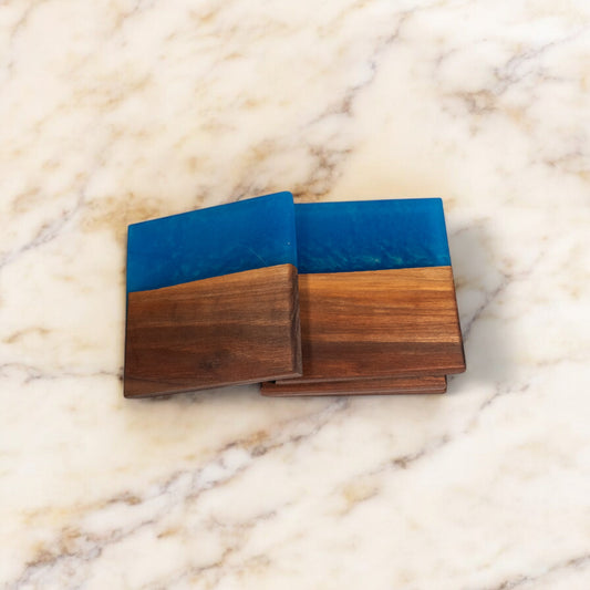 Walnut with Cobalt Epoxy Coaster