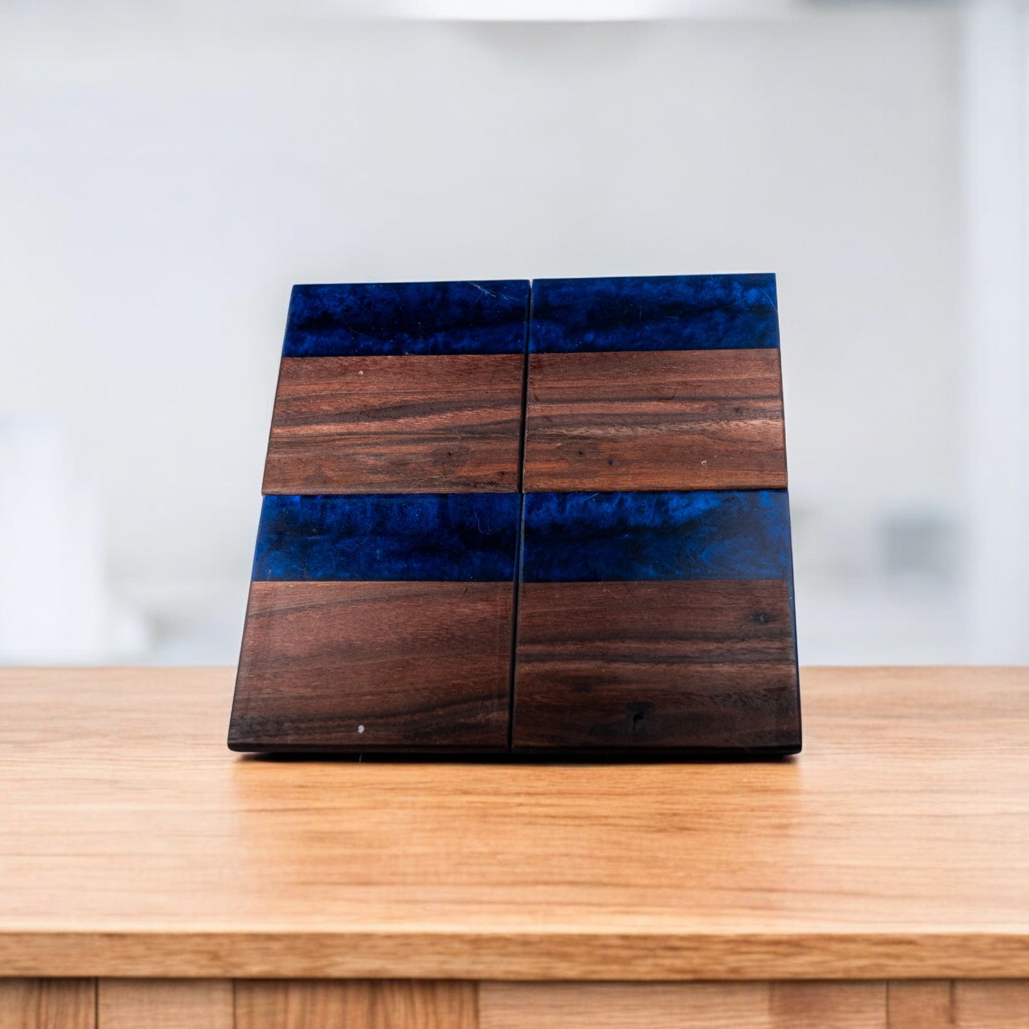Walnut with Dark Blue Epoxy Coaster