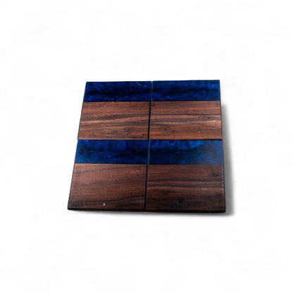 Walnut with Dark Blue Epoxy Coaster