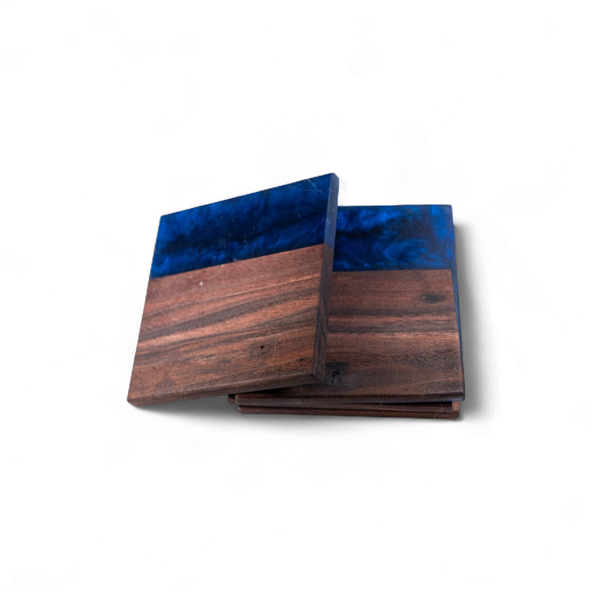 Walnut with Dark Blue Epoxy Coaster
