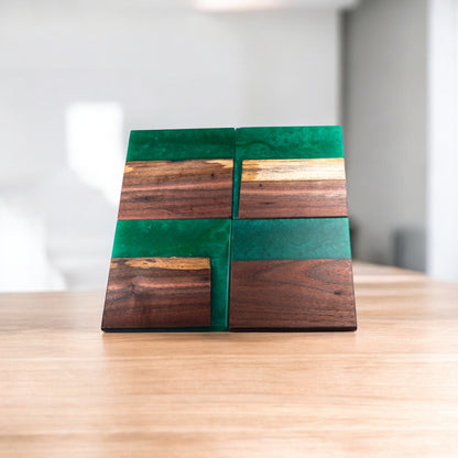 Walnut with Dark Green Epoxy Coaster