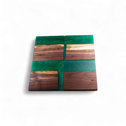 Walnut with Dark Green Epoxy Coaster