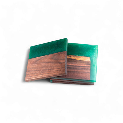 Walnut with Dark Green Epoxy Coaster