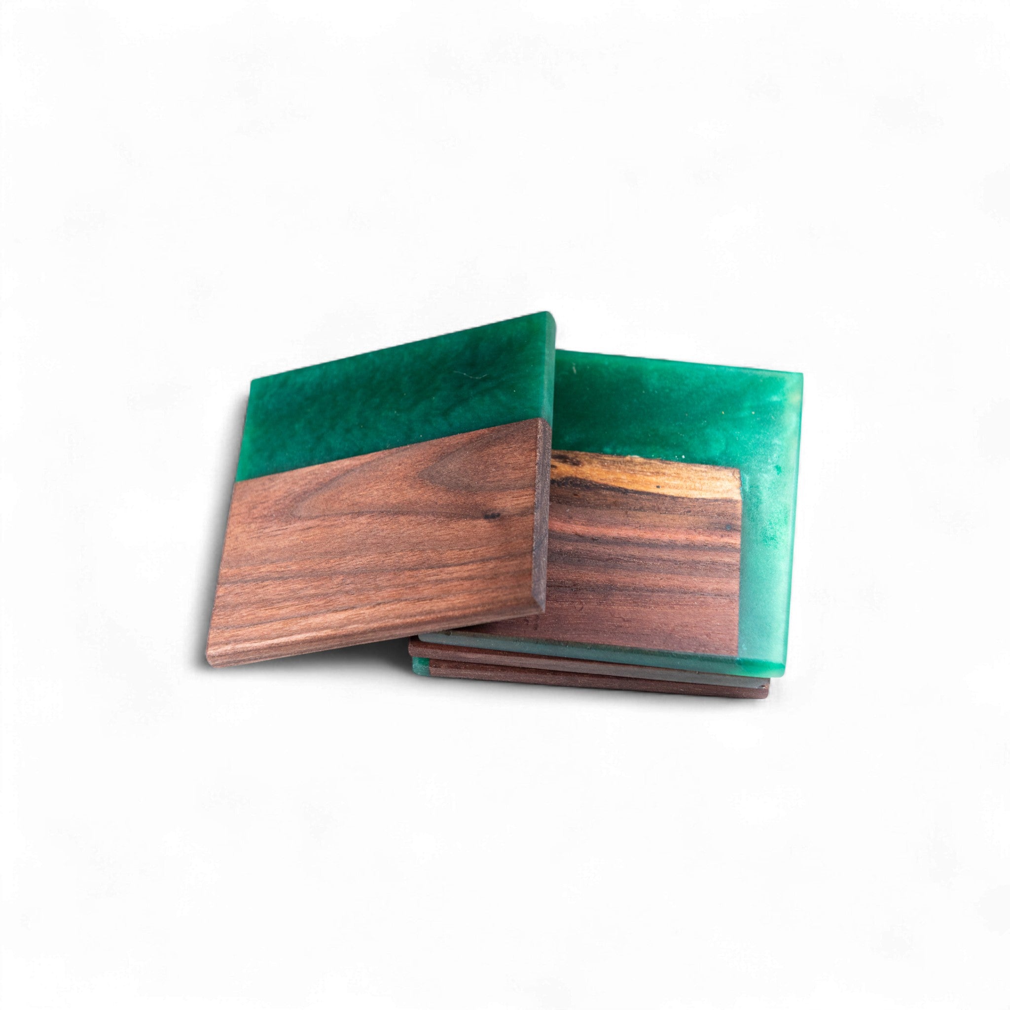 Walnut with Dark Green Epoxy Coaster
