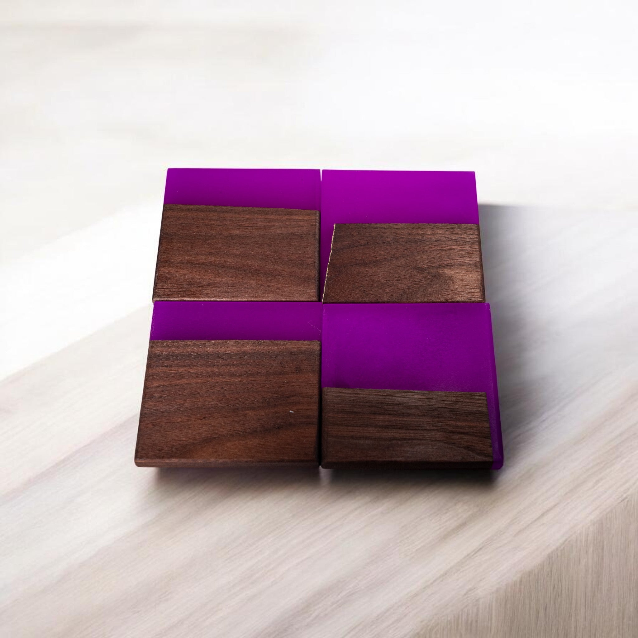 Walnut with Fluorescent Purple Epoxy Coaster