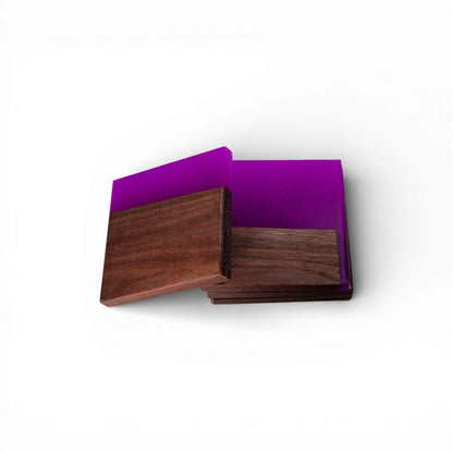 Walnut with Fluorescent Purple Epoxy Coaster