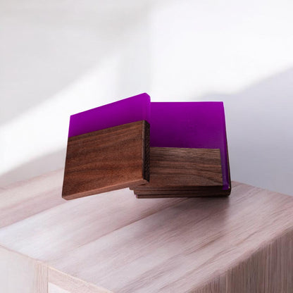 Walnut with Fluorescent Purple Epoxy Coaster