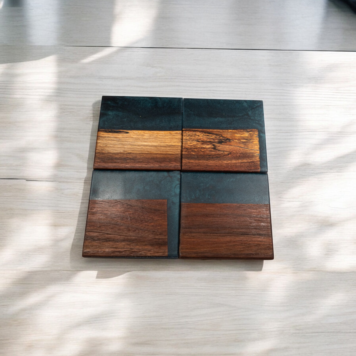 Walnut with Grey Metal Epoxy Coaster