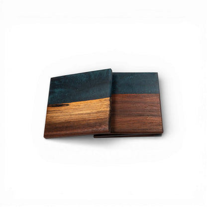 Walnut with Grey Metal Epoxy Coaster