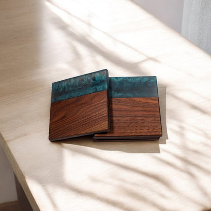 Walnut with Metal Grey Epoxy Coaster