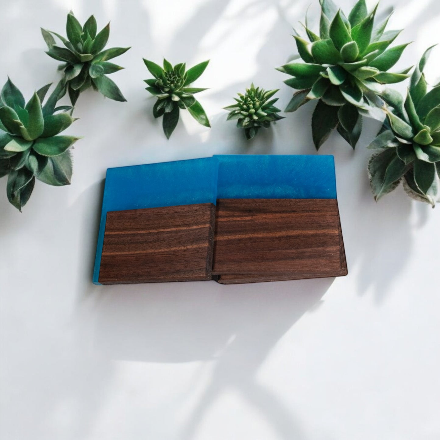 Walnut with Rainbow Blue Epoxy Coaster