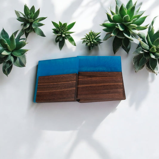 Walnut with Rainbow Blue Epoxy Coaster