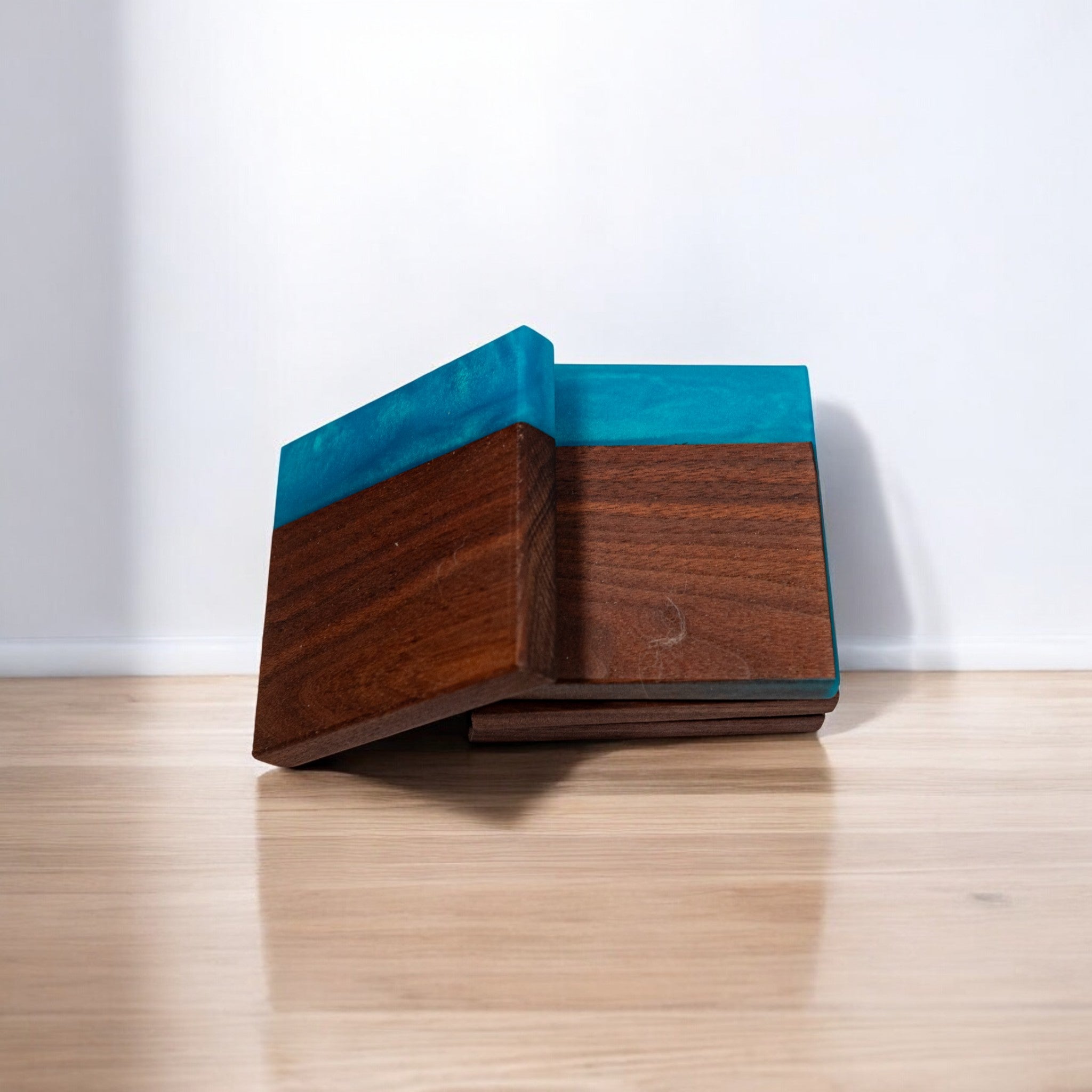 Walnut with Sea Blue Epoxy Coaster