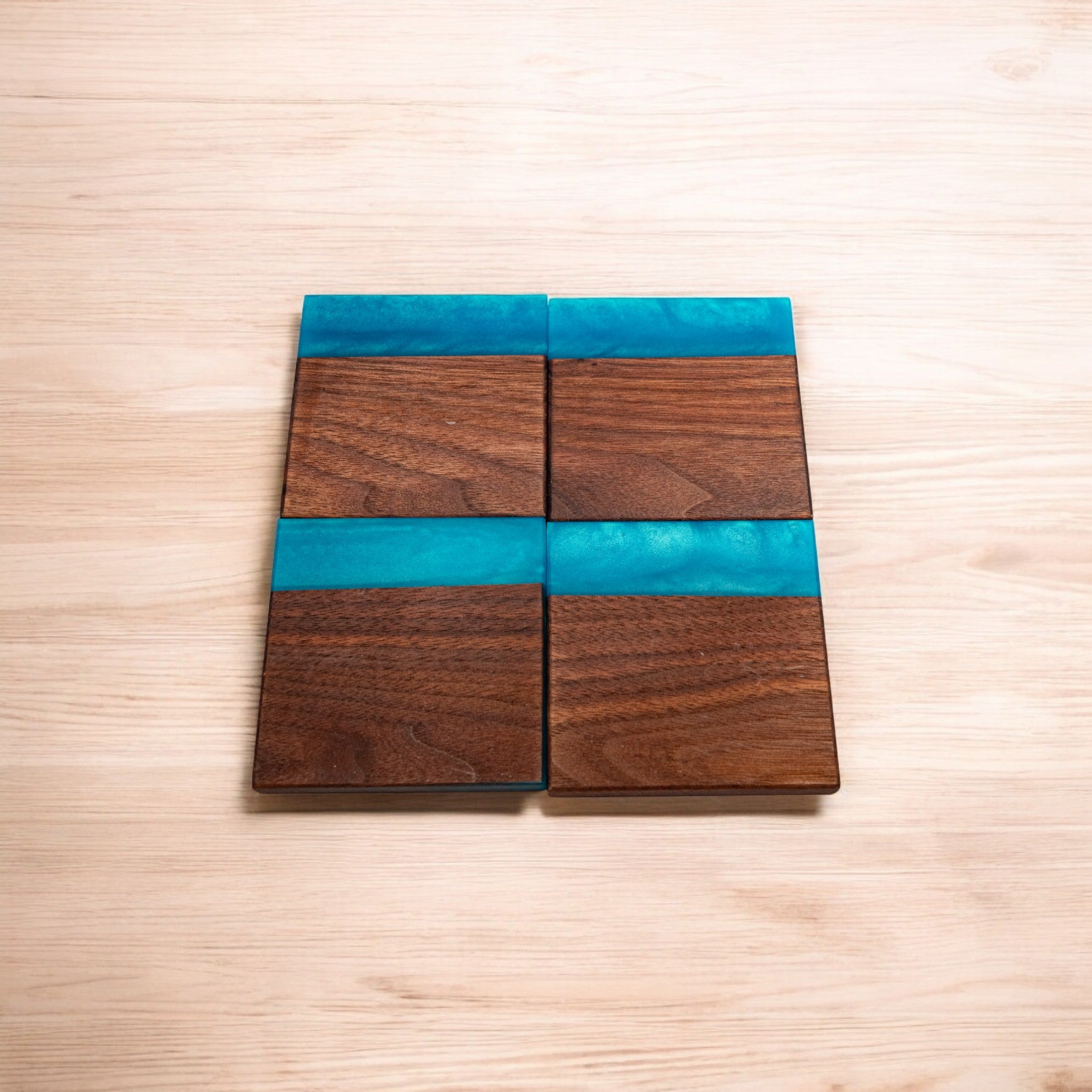 Walnut with Sea Blue Epoxy Coaster
