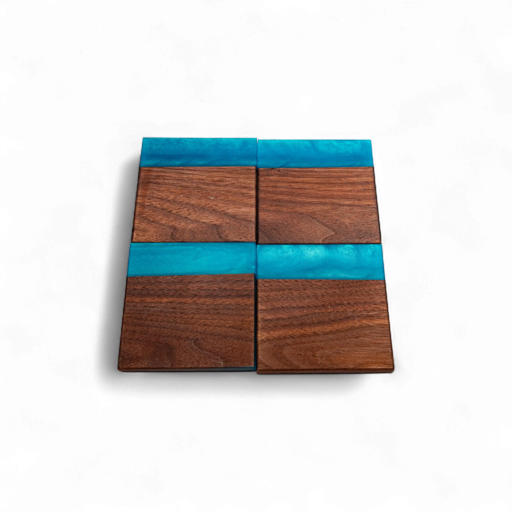 Walnut with Sea Blue Epoxy Coaster